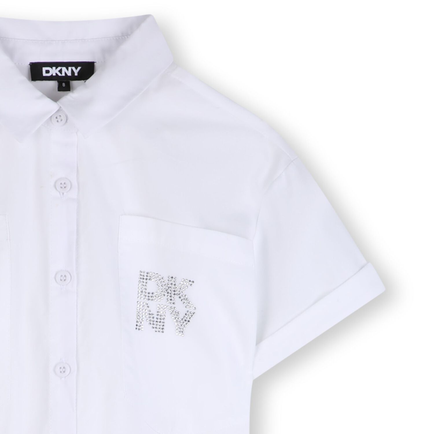 Girls White Diamante Logo Shirt Dress , 1, hi-res