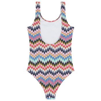 Girls Pink Multicolor Zigzag Swimsuit