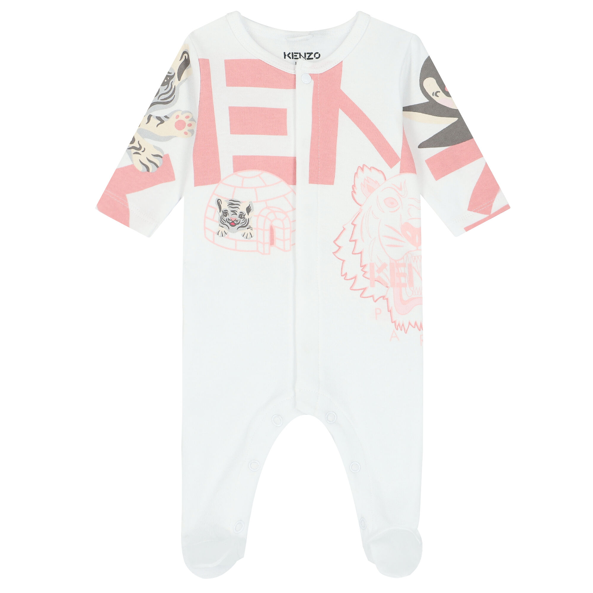 KENZO KIDS Baby Girls White Pink Logo Babygrow Junior Couture QA