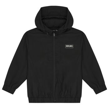 KENZO KIDS Black Logo Hooded Jacket, 1 Black Logo Hooded Jacket