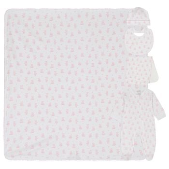 طقم هدايا ملابس اطفال مزينة بتيدي بير باللونين الابيض و الوردي 