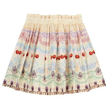 Girls Beige Cherry & Floral Skirt