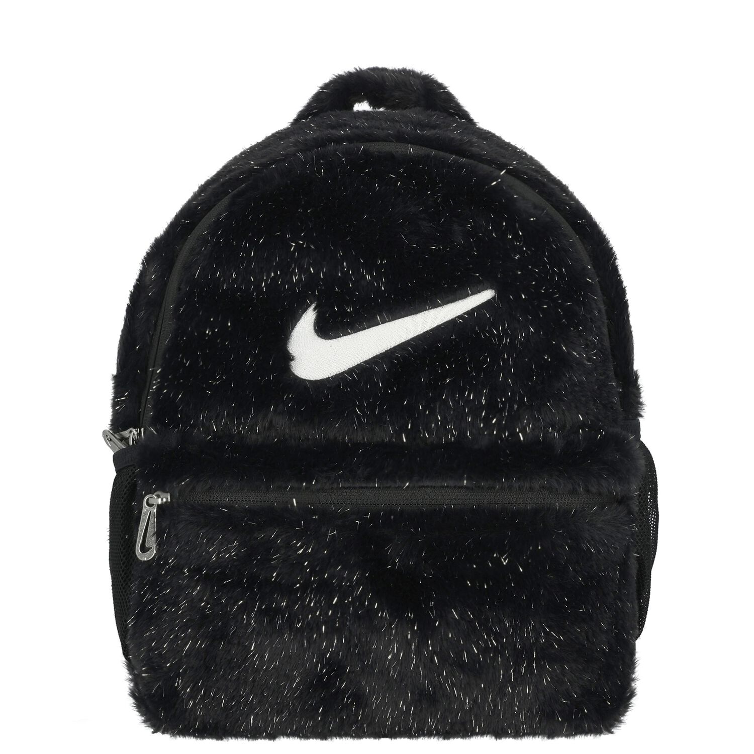 Girls Black Logo Faux Fur Backpack, 1, hi-res