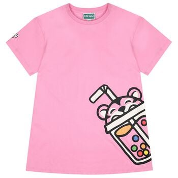 Girls Pink Bubble Tiger Logo Dress