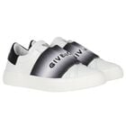 White & Black Logo Trainers, 1, hi-res