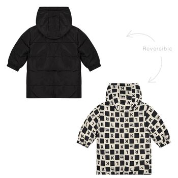 Younger Boys White & Black Ikonik Karl Reversible Puffer Jacket