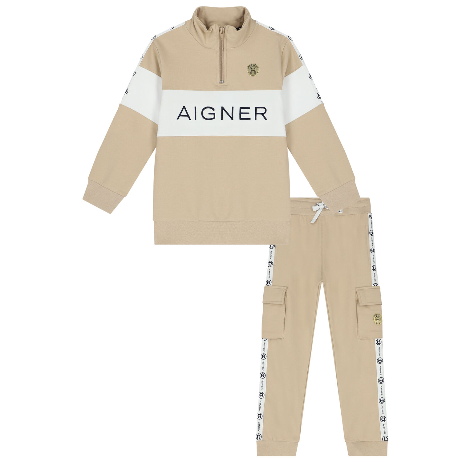 Boys Beige Logo Tracksuit, 2, hi-res image number null