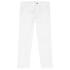 Boys White Chino Trousers, 1, hi-res