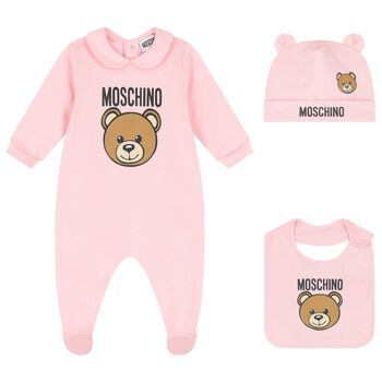 Baby Girls Pink Teddy Bear Logo Babygrow Gift Set