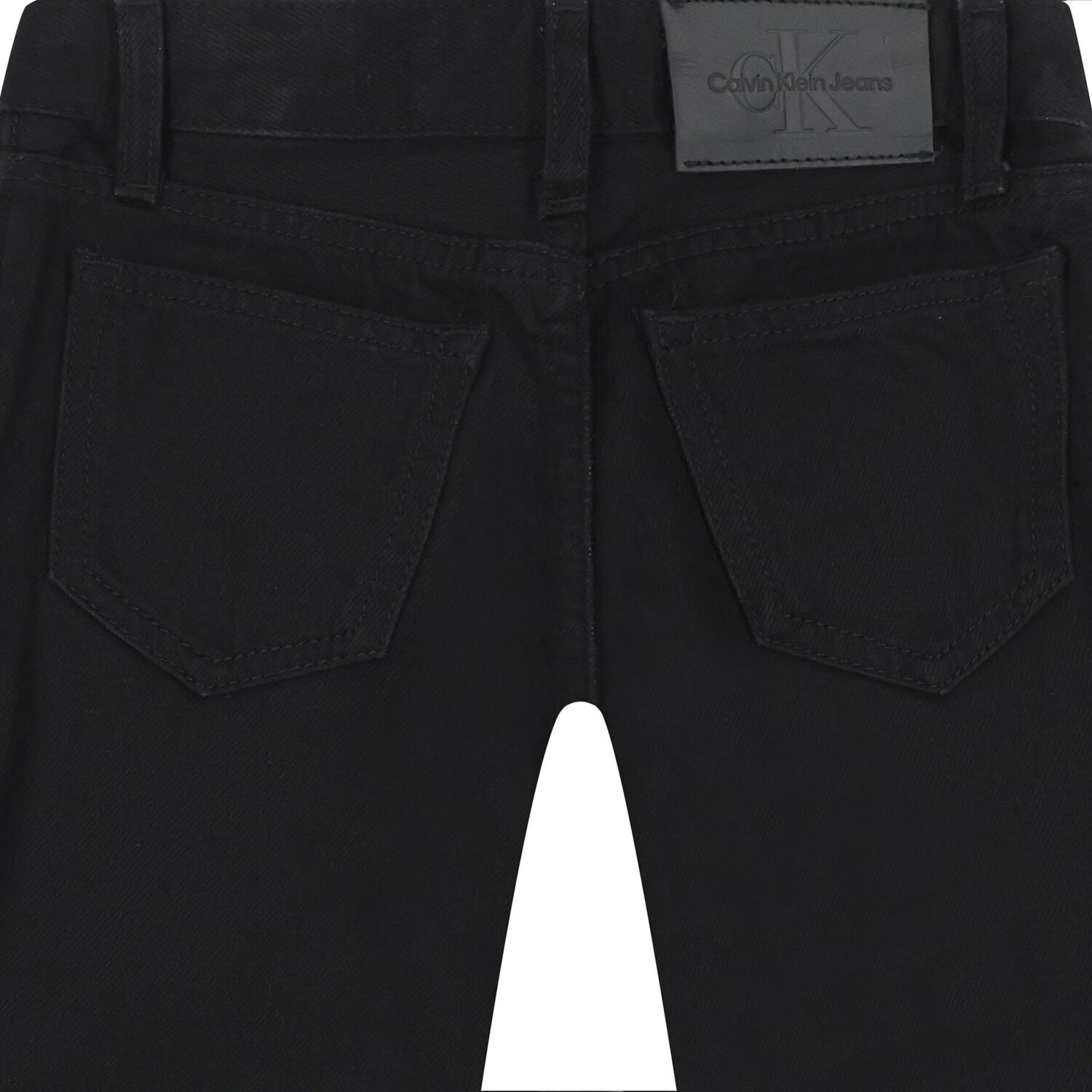 بنطلون جينز بالشعار باللون الأسود للبنات, 1, hi-res