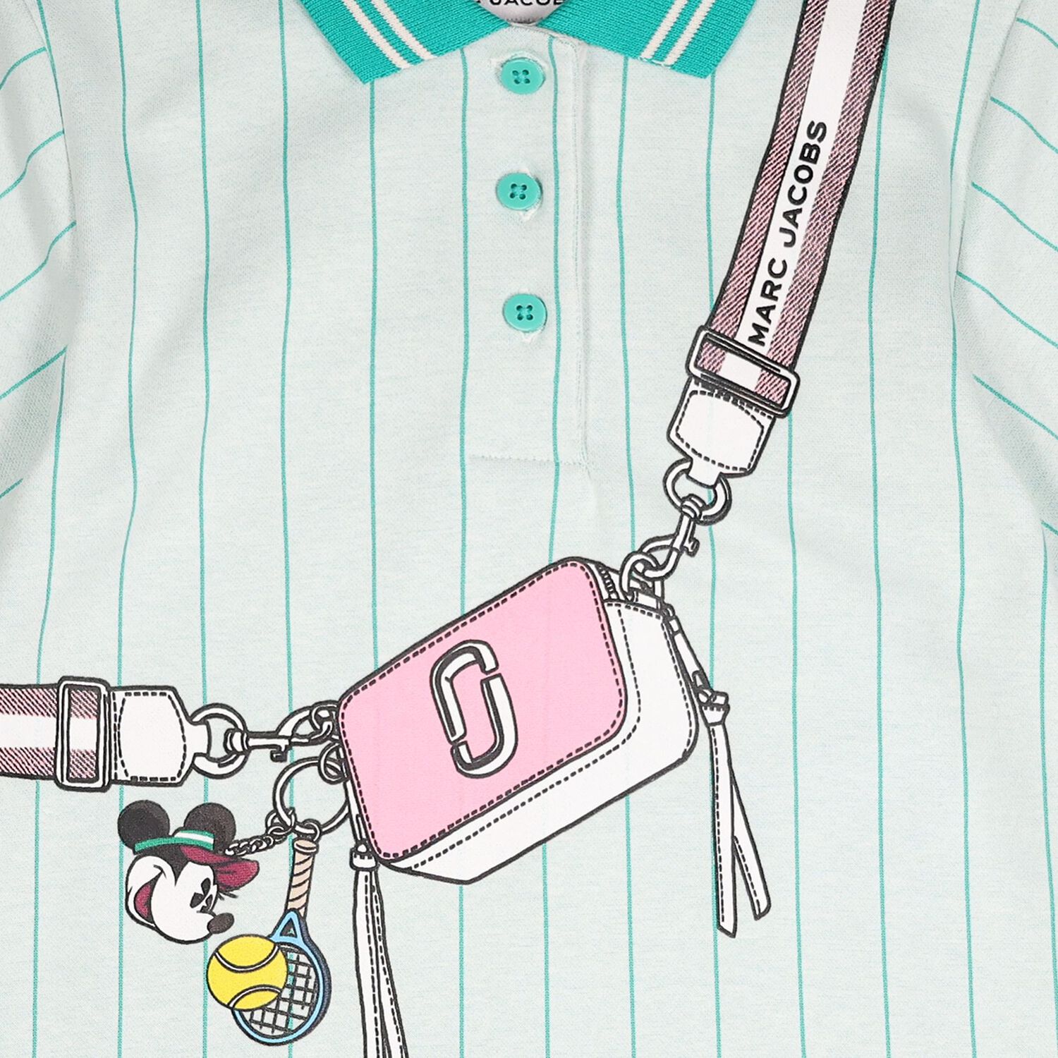 Girls Grey & Green Striped Disney Polo Dress, 1, hi-res