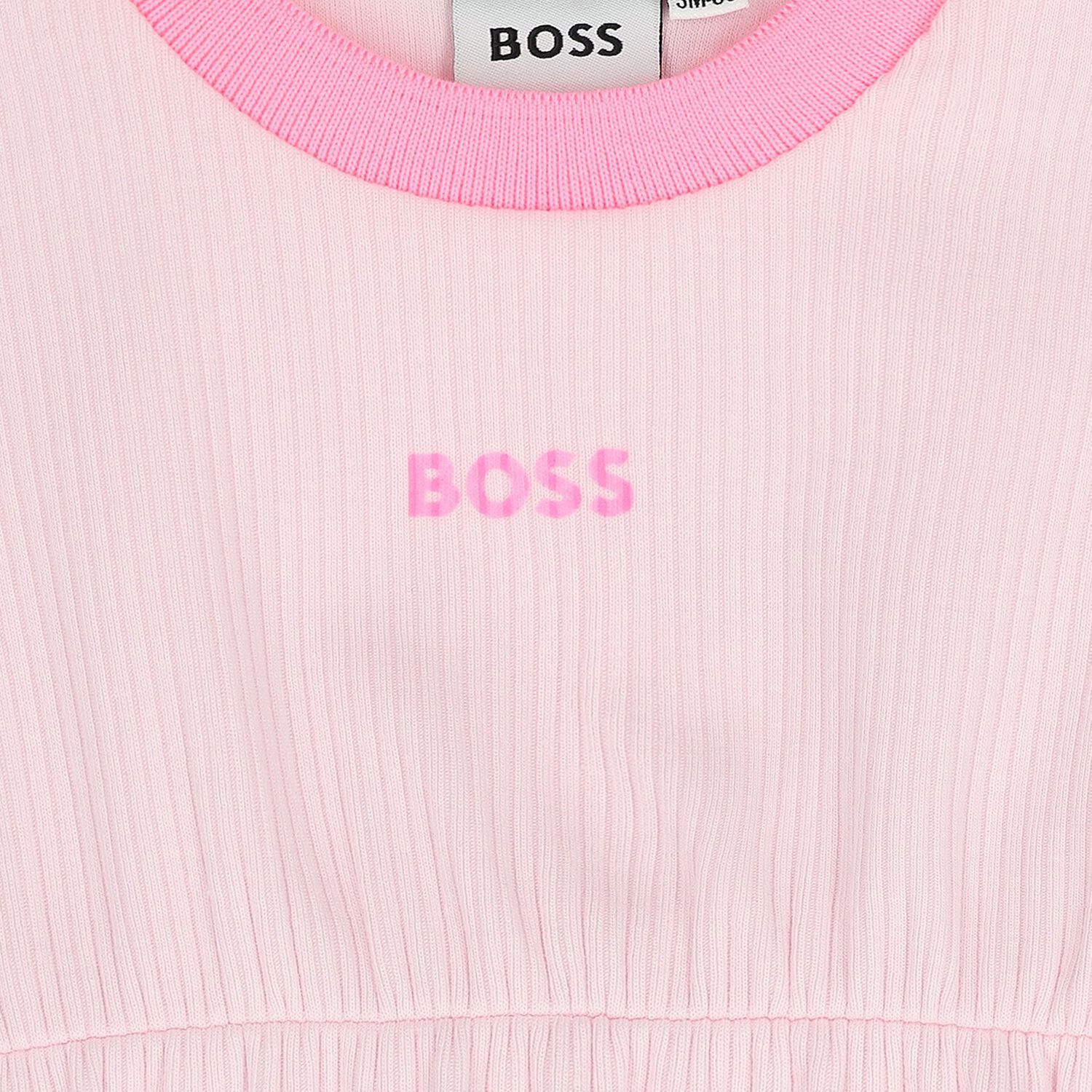 طقم فستان باللون الوردي بشعار للبنات , 1, hi-res