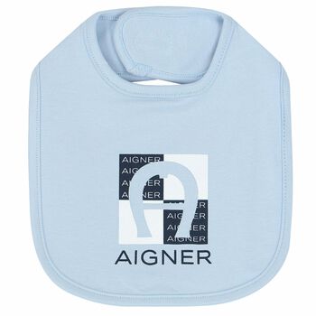 Baby Boys Blue & White Logo Bib