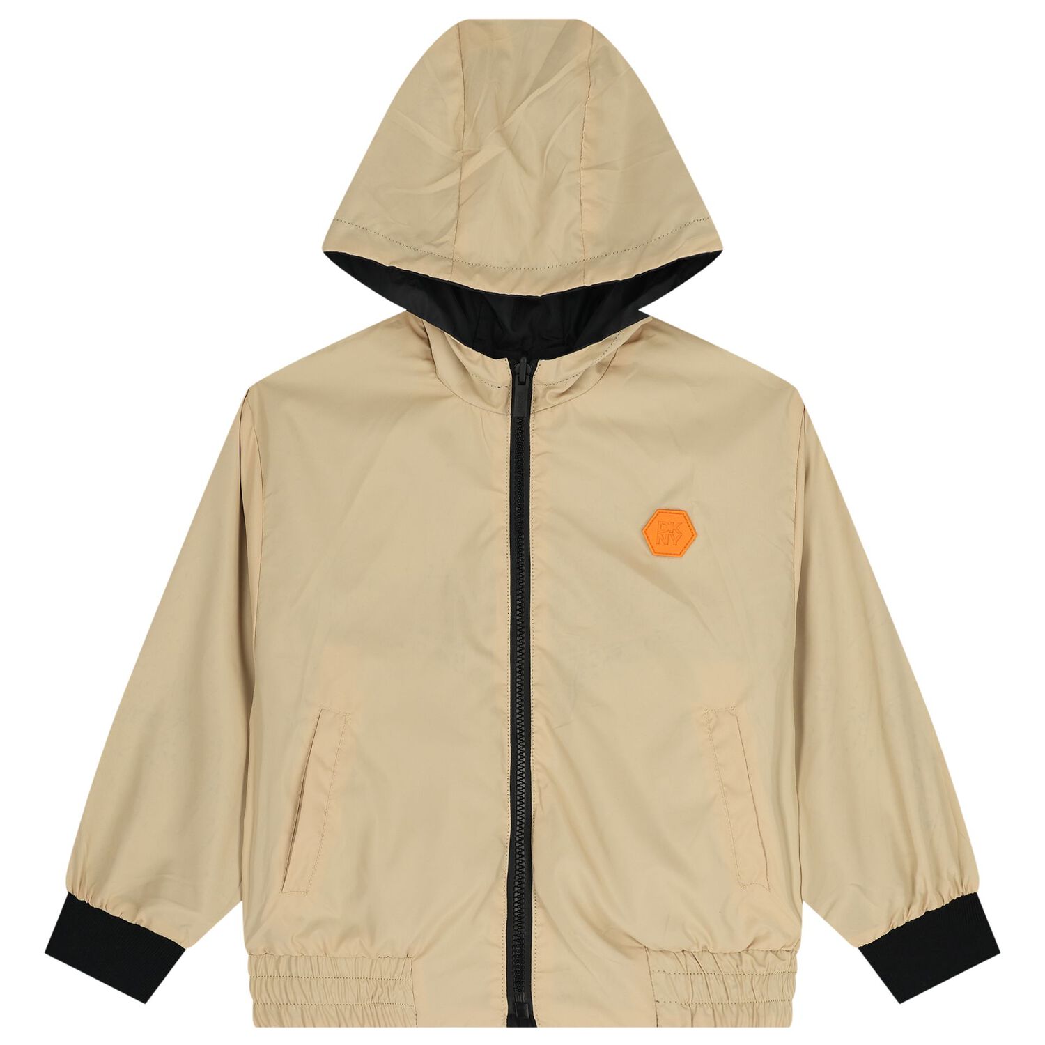 Boys Black & Beige Reversible Hooded Zip Up Top, 1, hi-res