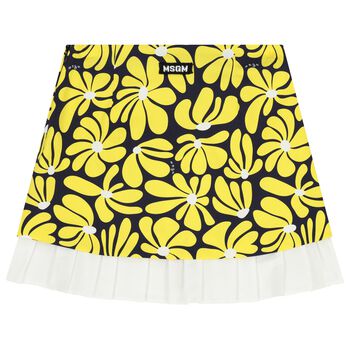 Girls Navy Blue & Yellow Floral Canvas Skirt