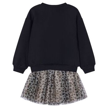 Girls Black & Beige Bow Skirt Set