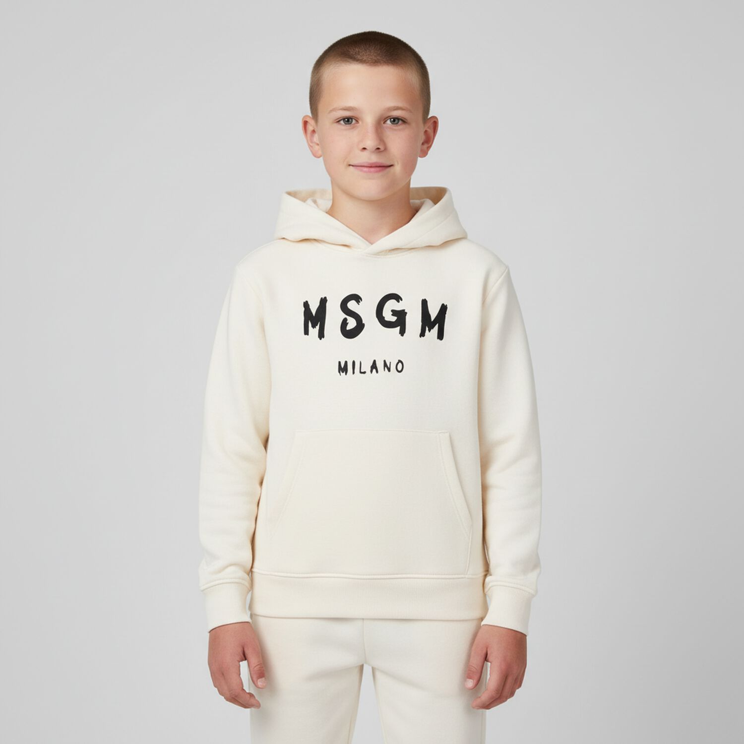 Ivory Logo Hooded Top, 1, hi-res