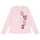 Girls Pink Logo Long Sleeve Top, 1, hi-res