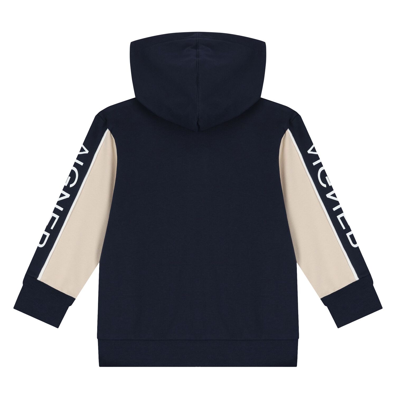 Younger Boys Navy Blue & Beige Logo Hooded Zip Up Top, 1, hi-res image number null