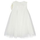 Girls White Glittery Bow Tulle Dress, 1, hi-res