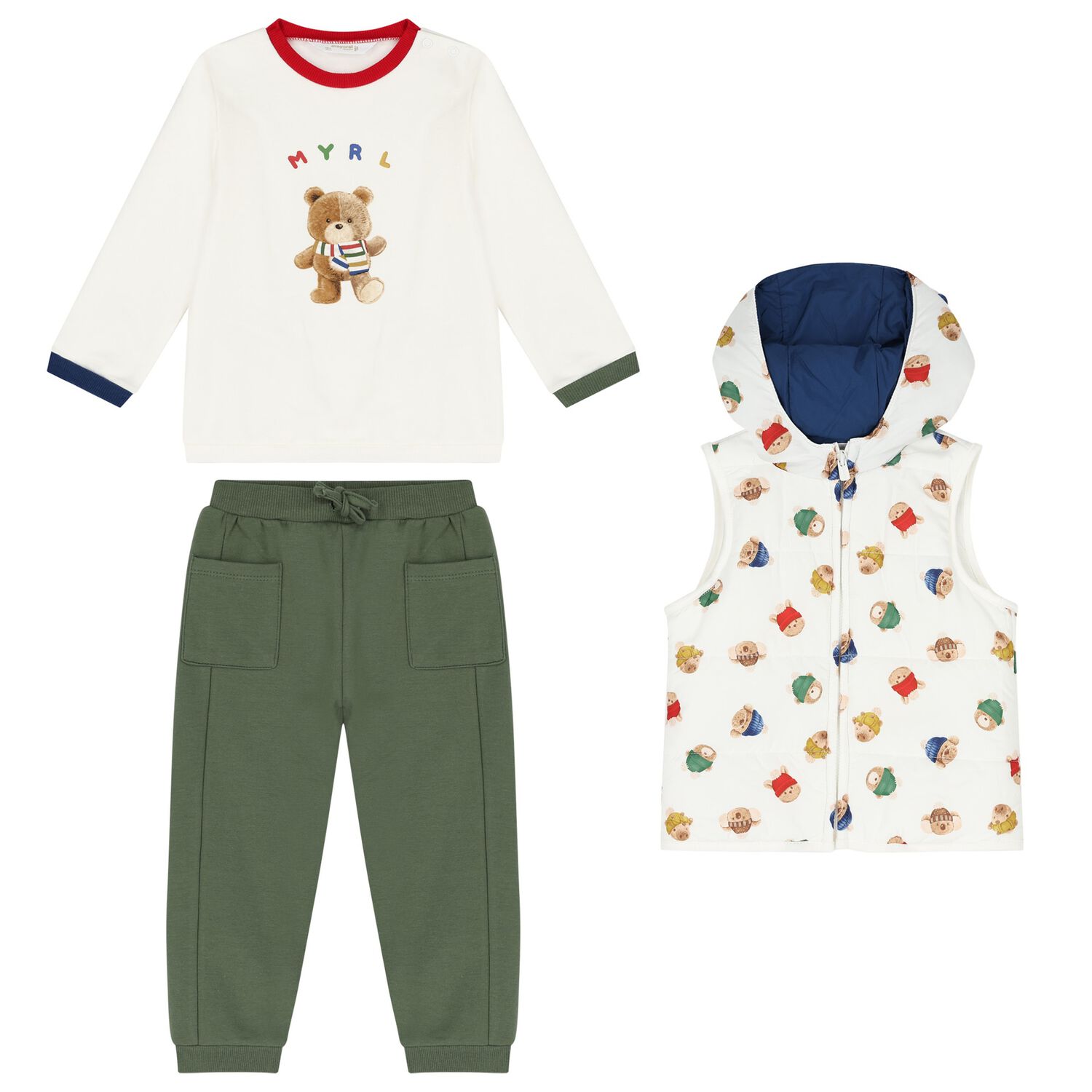 Baby Boys Ivory & Green Tracksuit (3 Piece), 1, hi-res
