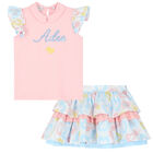 Girls Pink & White Logo Skirt Set, 1, hi-res