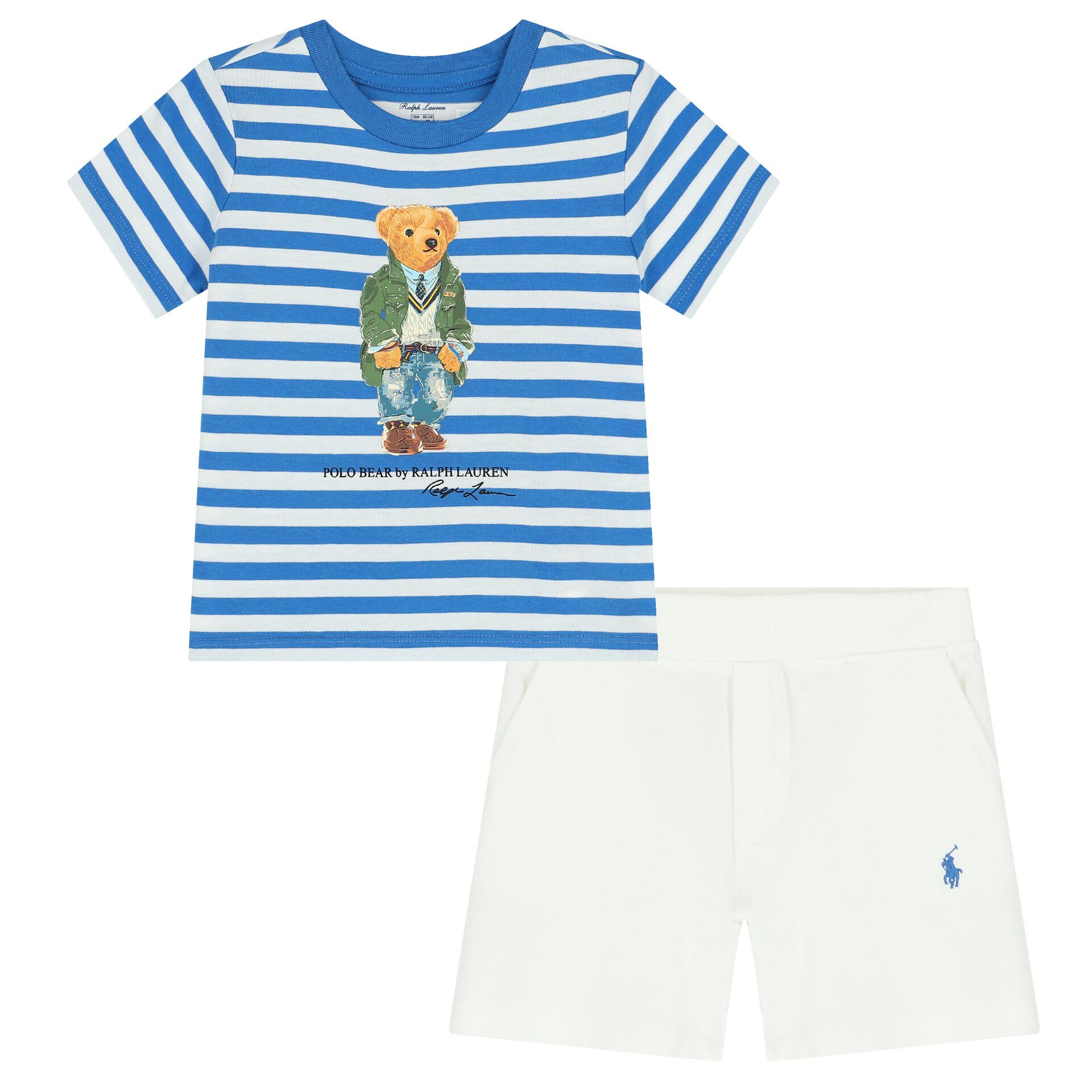 Ralph Lauren Baby Boys White Blue Polo Bear Shorts Set Junior Couture QA