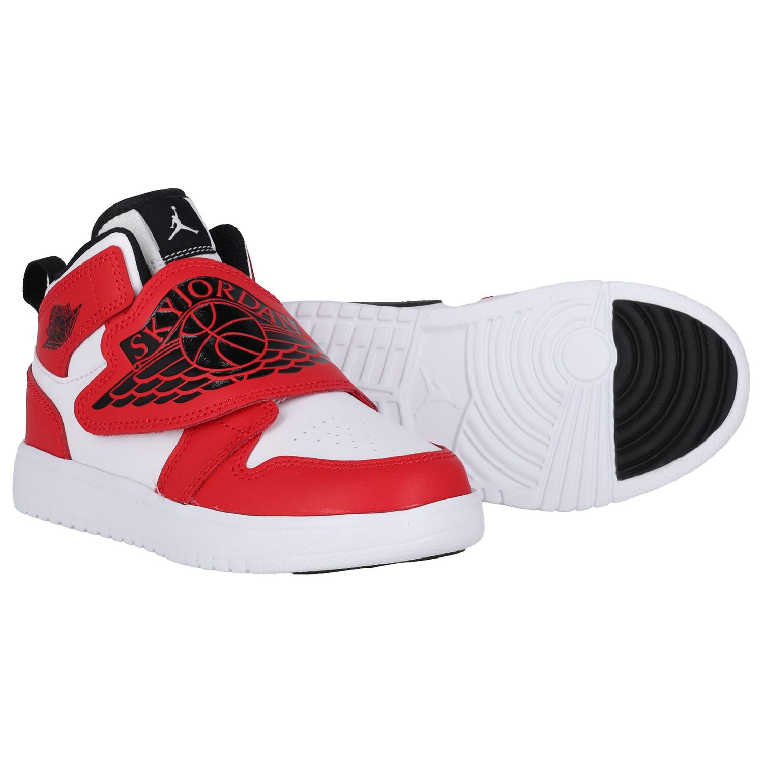 Black, Red & White Sky Jordan 1 Trainers, 4, hi-res