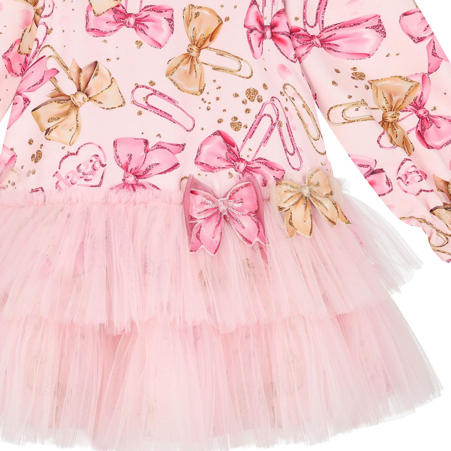 Girls Pink Bow Tulle Dress, 1, hi-res image number null