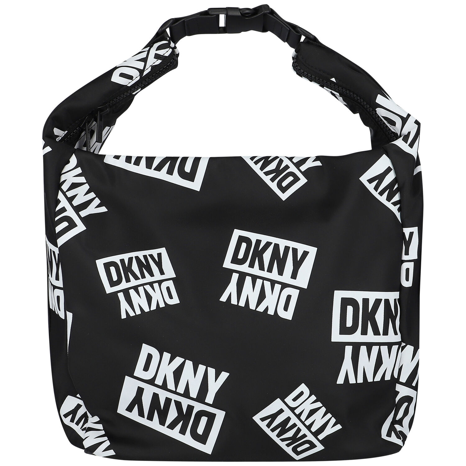 حقيبة كتف بالشعار باللون الأسود للبنات , 1, hi-res