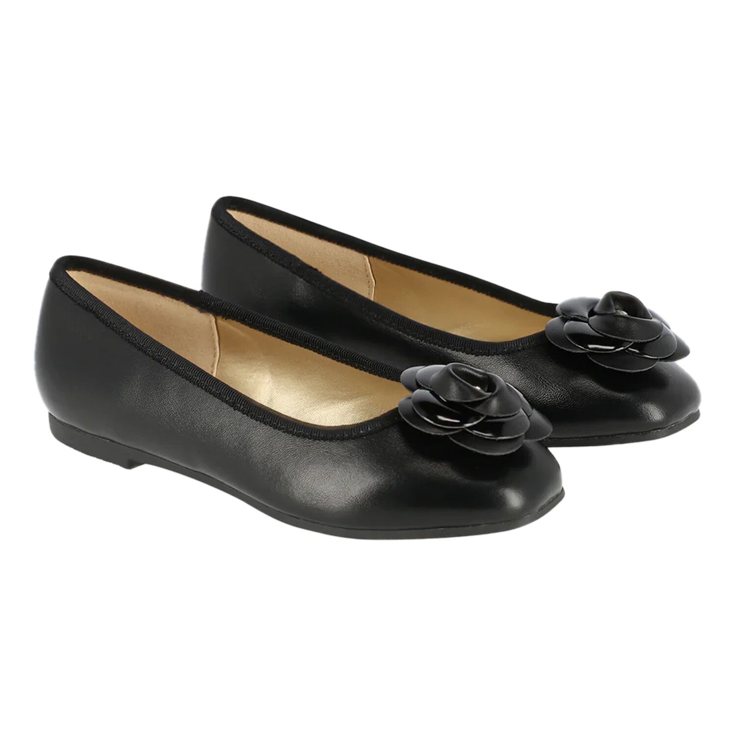 Girls Black Flower Leather Shoes, 1, hi-res image number null