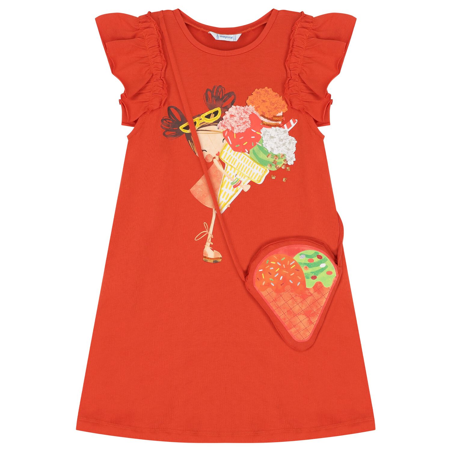 طقم فستان باللون البرتقالي للبنات, 3, hi-res image number null