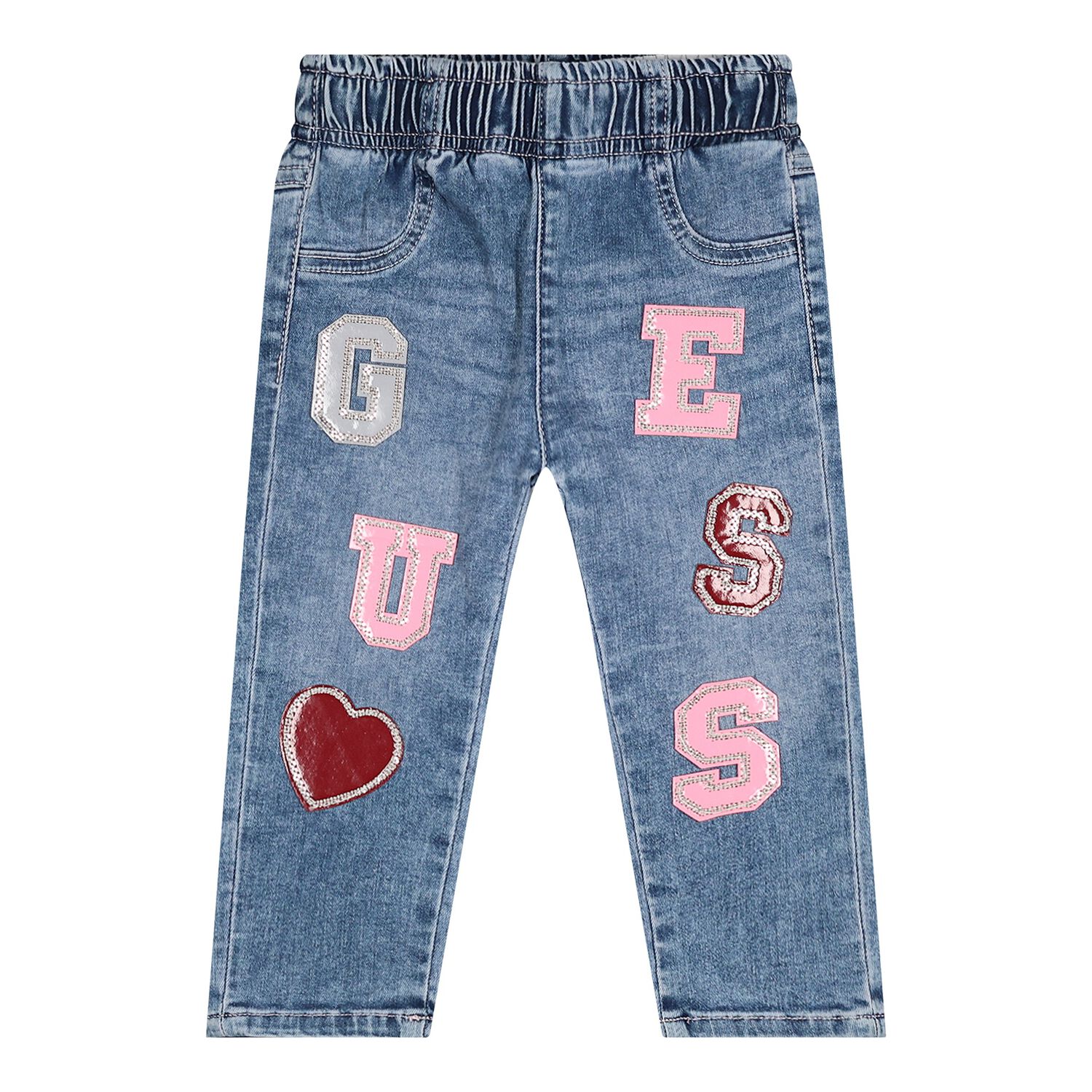 Baby Girls Blue Logo Denim Jeans, 1, hi-res