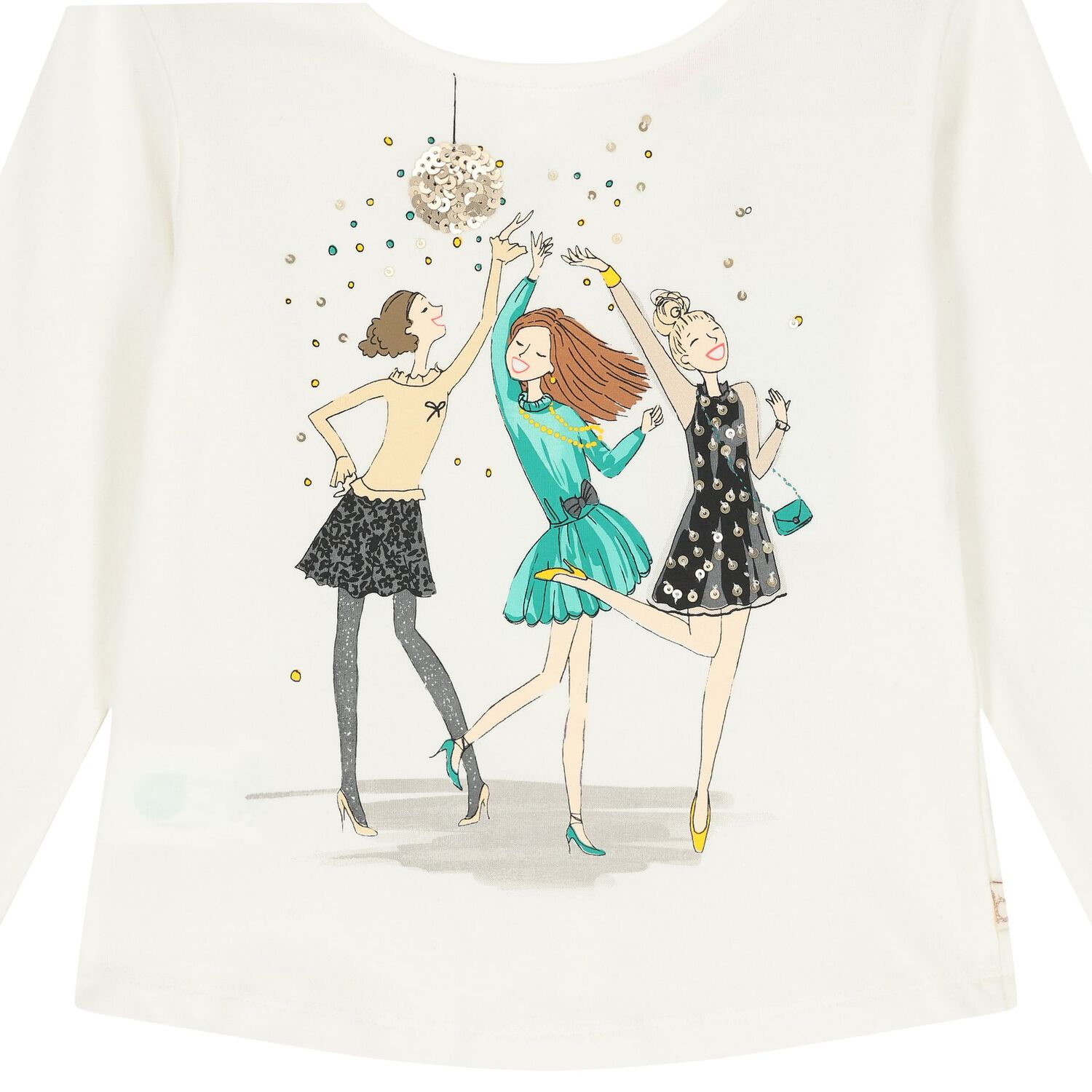 توب بنات  بأكمام مطرز بالترتر باللون العاجي , 1, hi-res image number null