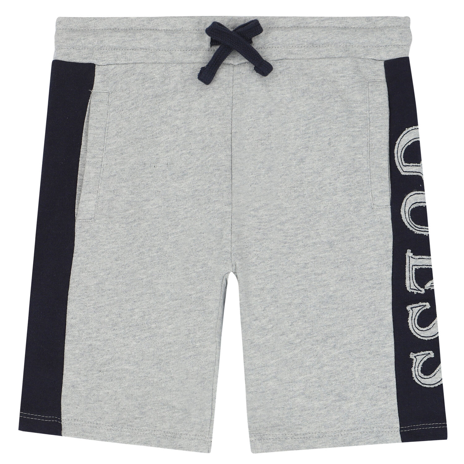 Boys Grey & Navy Blue Logo Shorts, 3, hi-res