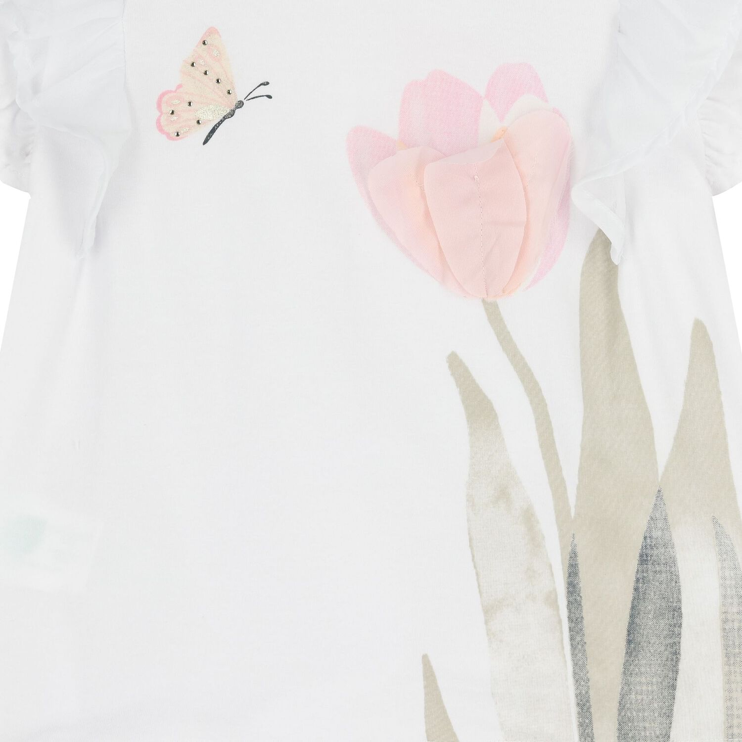 بلوزة بنات مزين بأزهار ثلاثية الأبعاد باللون الأبيض, 1, hi-res