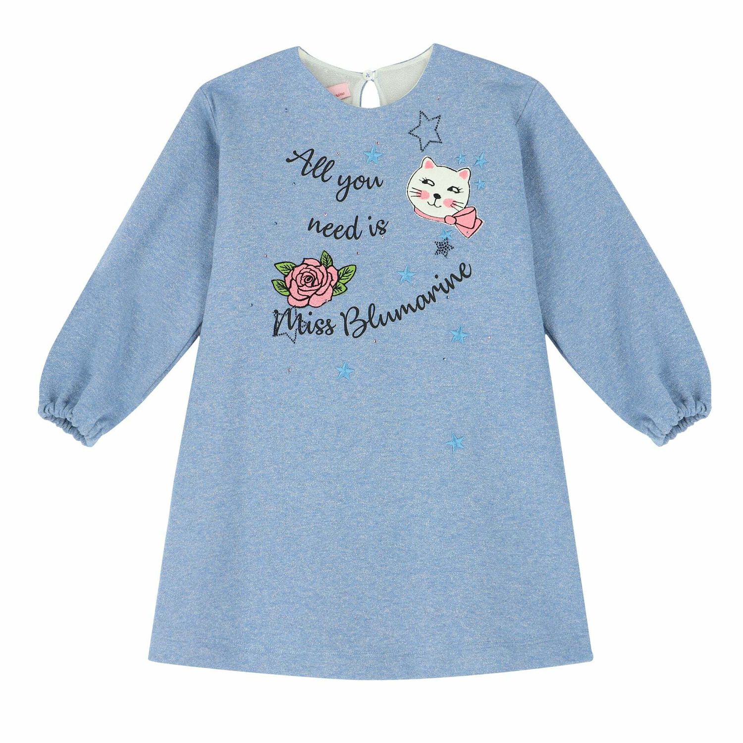 Girls Blue Embroidered Dress, 1, hi-res image number null