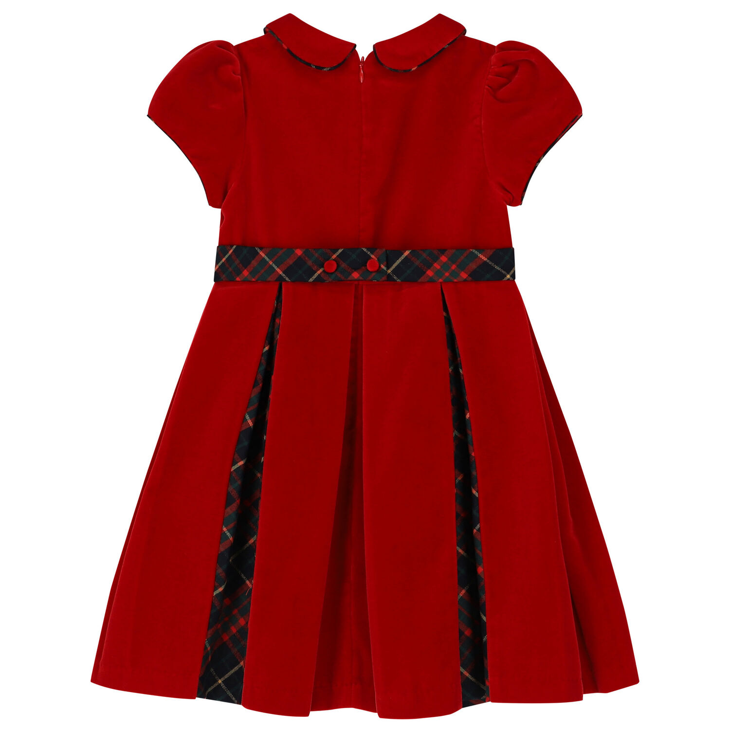 Girls Red Velvet Tartan Dress, 1, hi-res