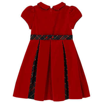 Girls Red Velvet Tartan Dress