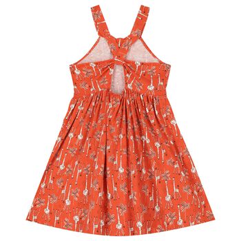 Girls Orange Giraffe Print Criss Cross Dress