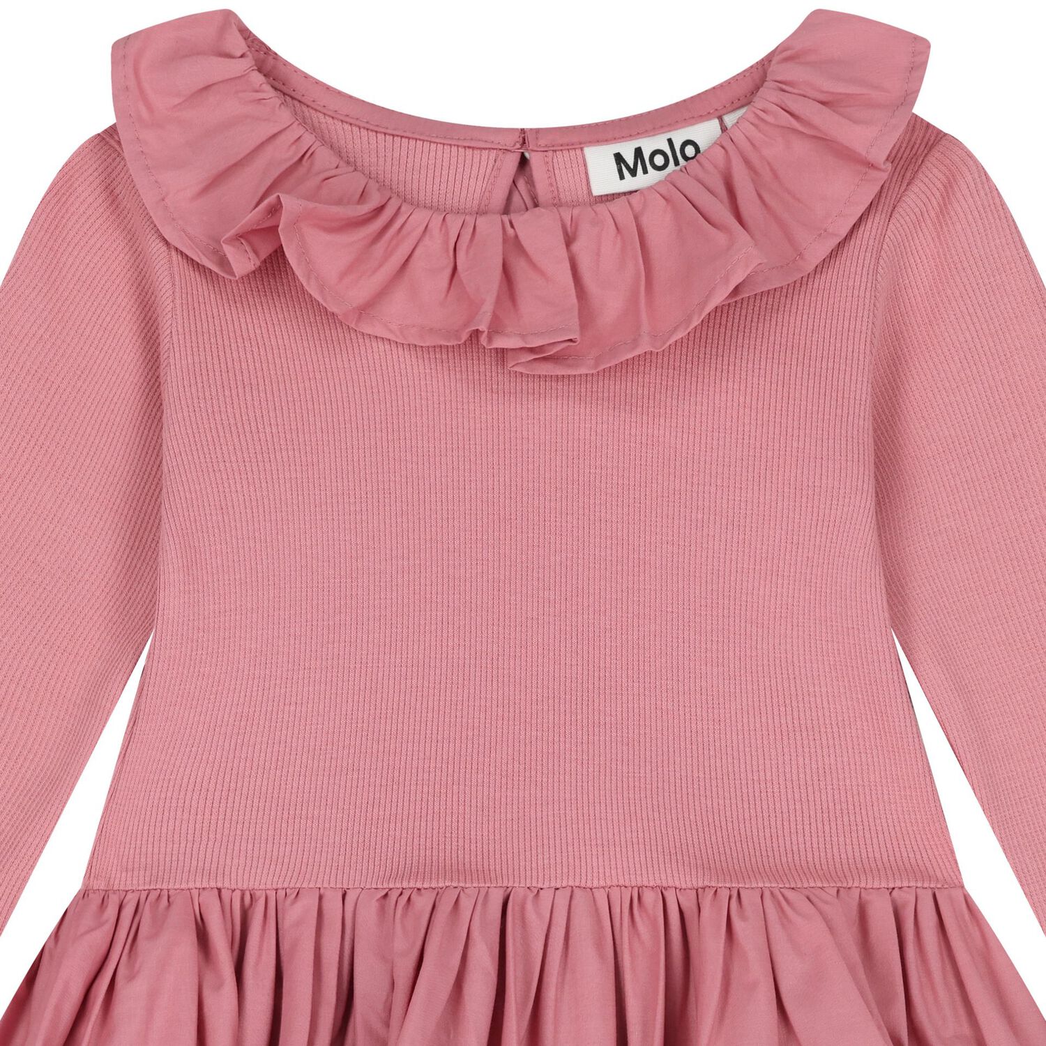 Younger Girls Pink Ruffled Long Sleeve Dress, 1, hi-res