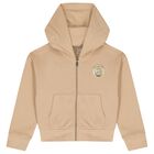 Girls Mini Me Beige Logo Hooded Zip Up Top, 1, hi-res