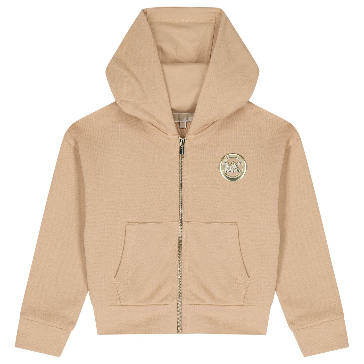 Girls Mini Me Beige Logo Hooded Zip Up Top, 1, hi-res