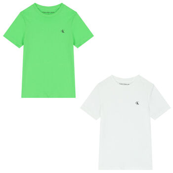 Boys White & Green Logo T-Shirts ( 2-Pack )