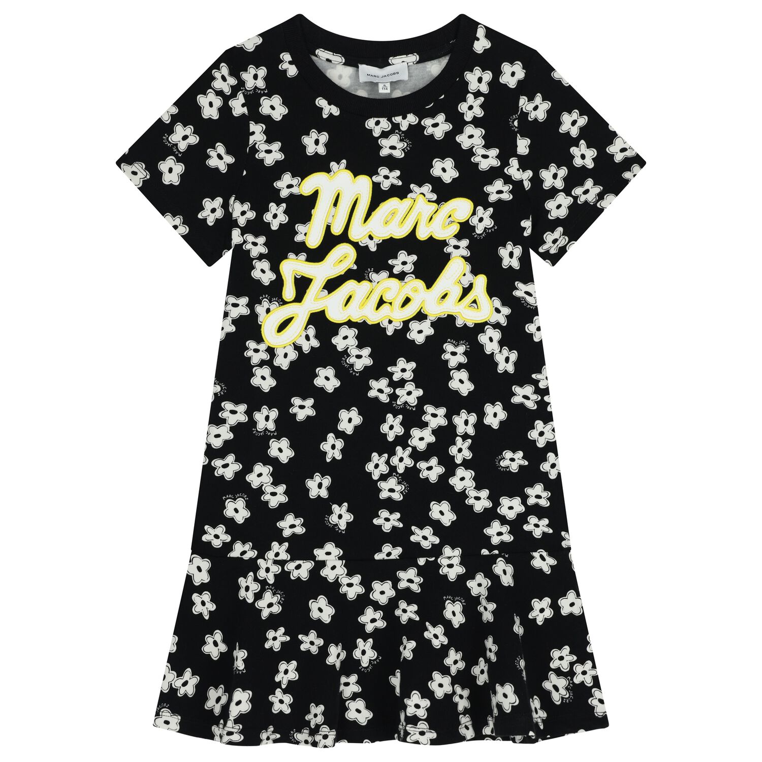 Girls Black Logo Flower Dress, 1, hi-res