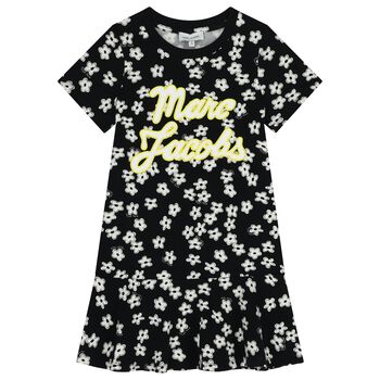 Girls Black Logo Flower Dress
