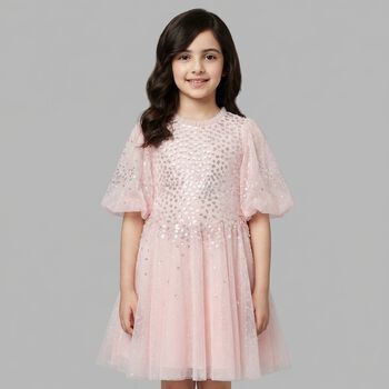 Girls Pink Sequin Tulle Dress 