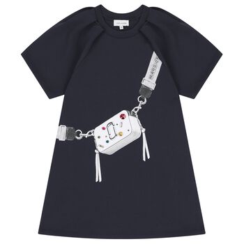 فستان بناتي أزرق داكن بشعار حقيبة