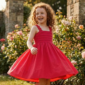 Girls Pink Pleated Satin Dress
