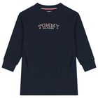 Girls Navy Blue Floral Logo Sweatshirt Dress, 1, hi-res